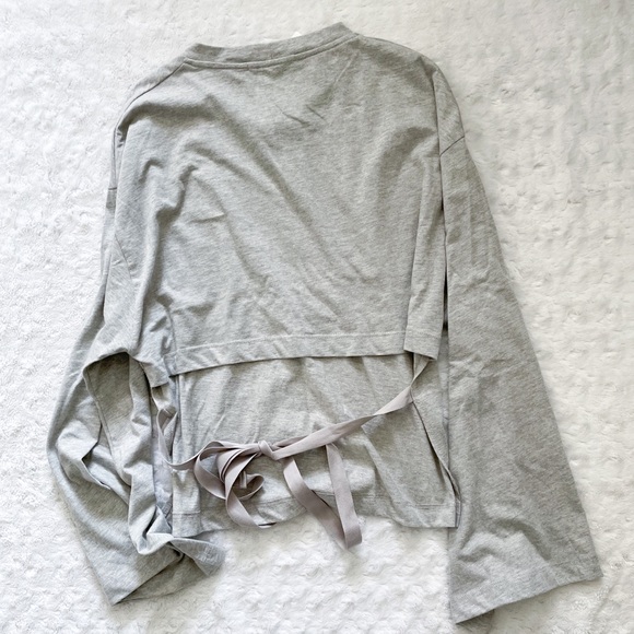 NWT-LUSH Grey Open Square Tie Back Wide Sleeve Top - Picture 2 of 12